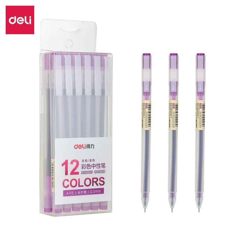 DELI A119 Colors Gel Pen Needle Tip 0.5mm Fine Point 12 Pack Purple
