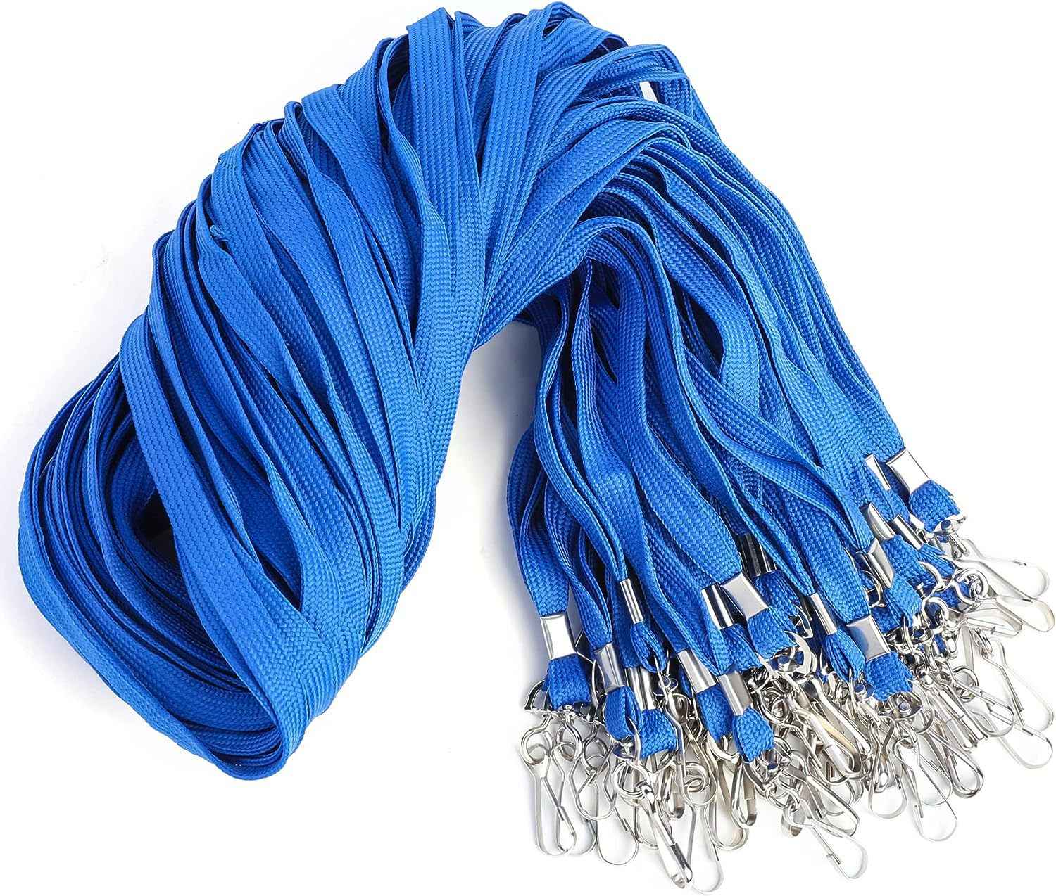 100Pcs Nylon Bulk Lanyard for Id Badges Blue