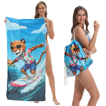 2-in-1 Foldable Printed Beach Towel Built-In Storage Bag