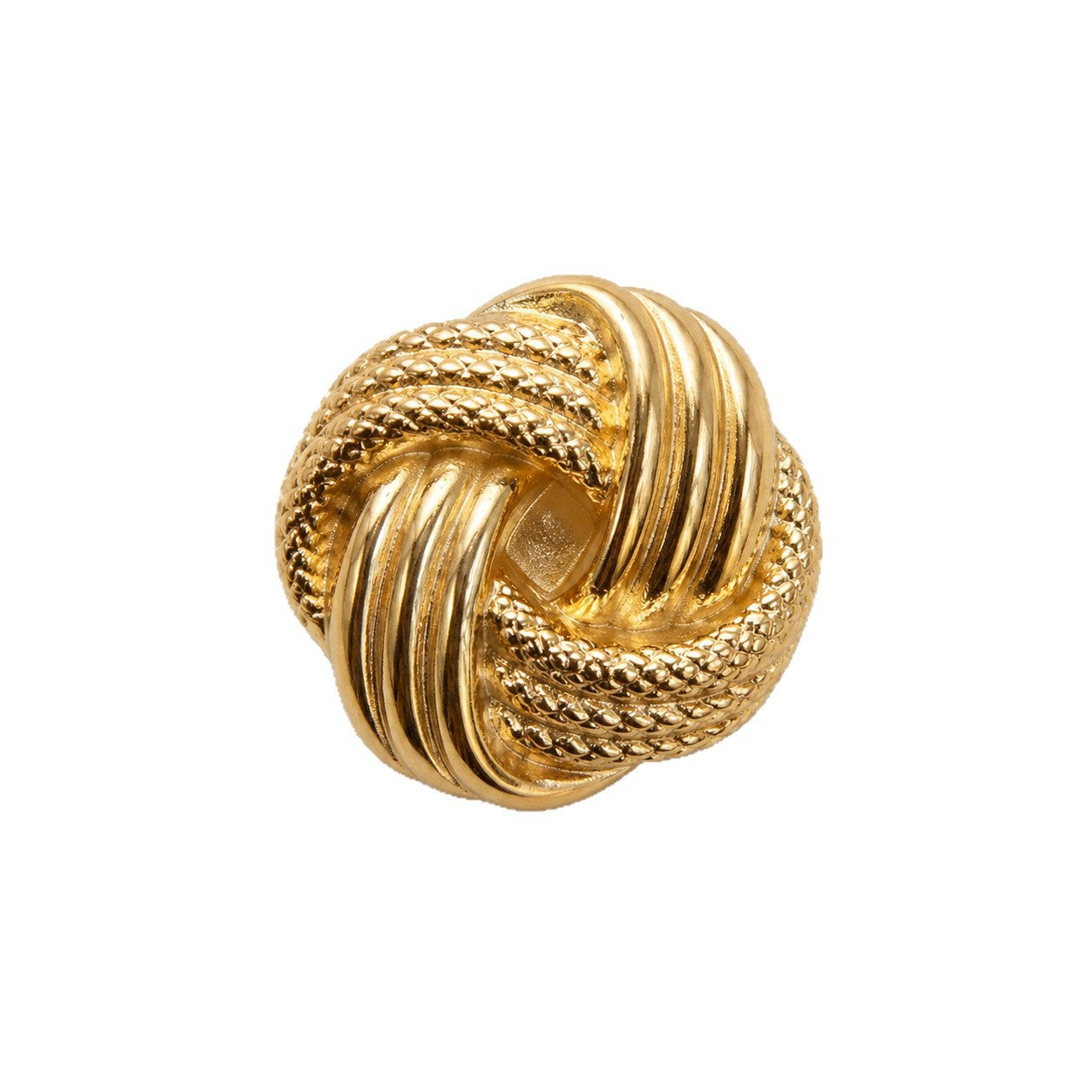 Gold metal Chinese knot shank button, round scalloped edge with grooved rings