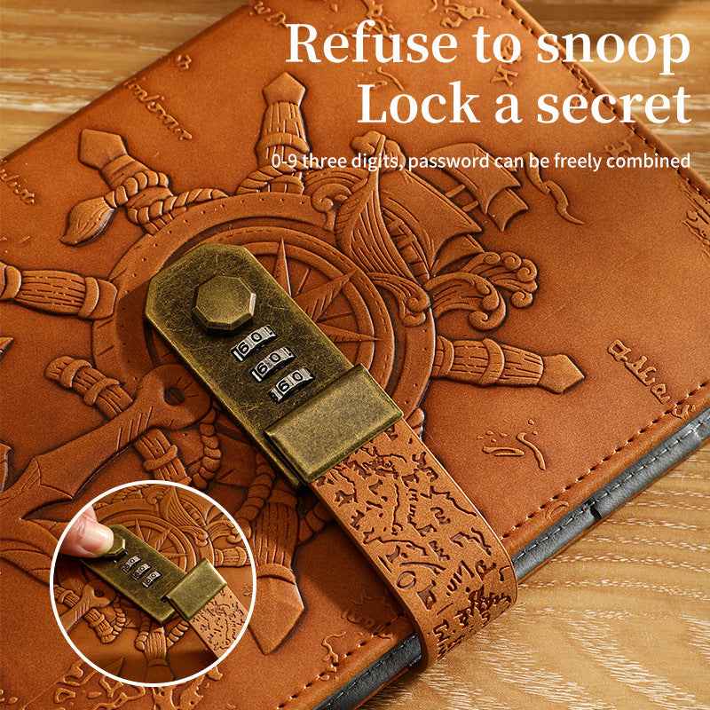Retro Pirate Lock Diary 3D Carved European Style Locked Notebook A5