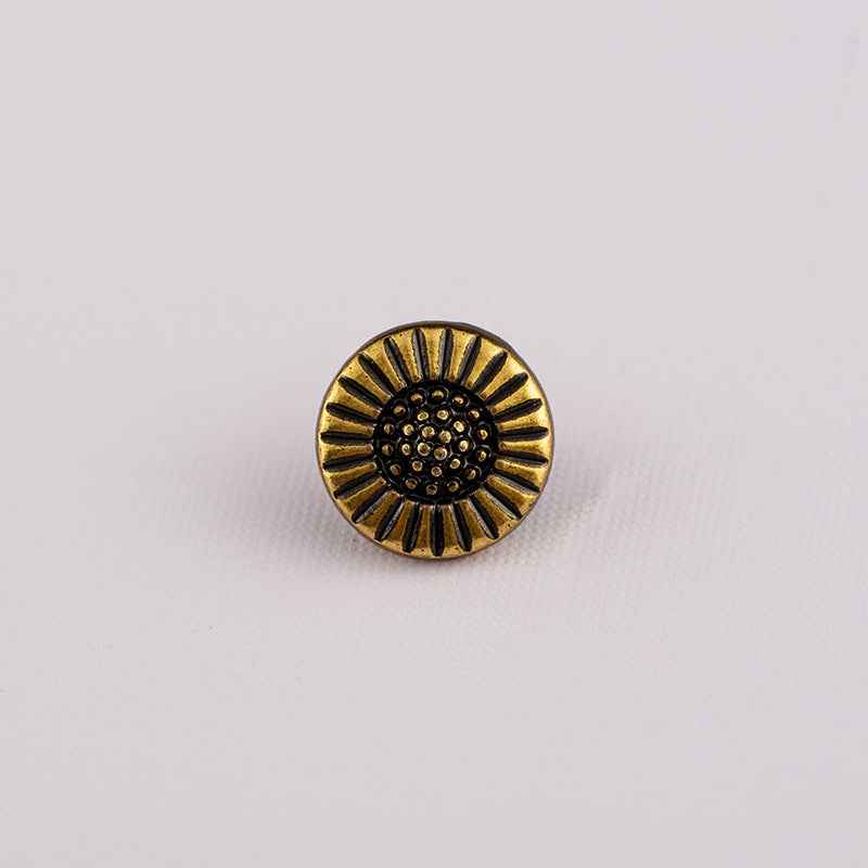 Antique bronze 10mm shirt button, sunburst face design with stud center