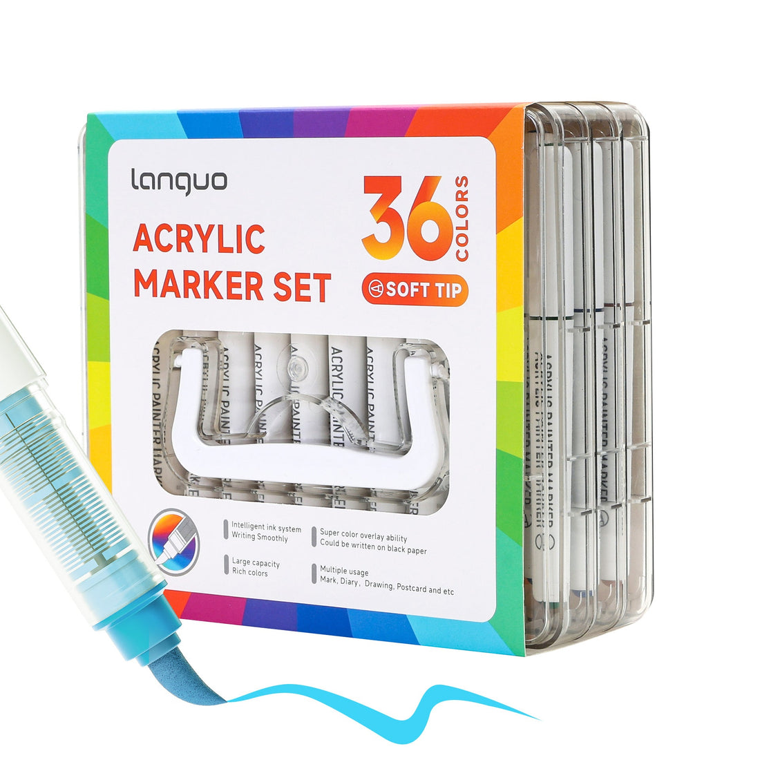 Languo 24/36/48/60 Colors Acrylic Paint Markers Set - Brush Tip 24 Colors