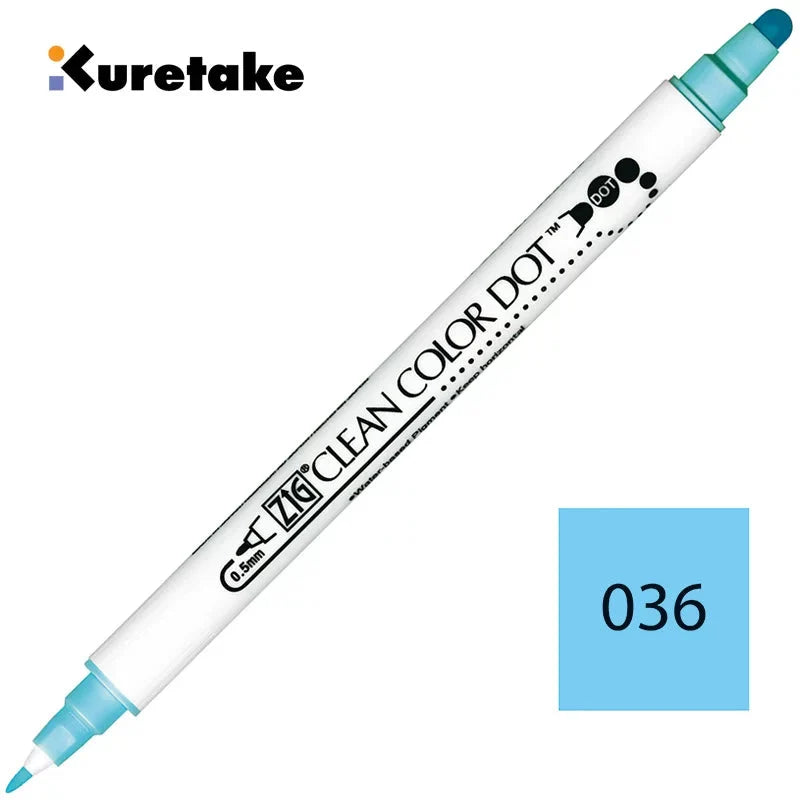 Kuretake ZIG Clean Color Dot TC-6100 – 2-Pack | Dual-Tip Dot & Brush Watercolour Marker | Journal / Illustration / Hand-Lettering | Japan Kuretake 036 Light Blue
