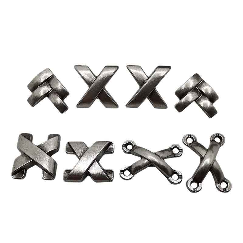 DIY Punk belt studs set: metal X-shaped rivets in 3 styles, 30-pack pieces.