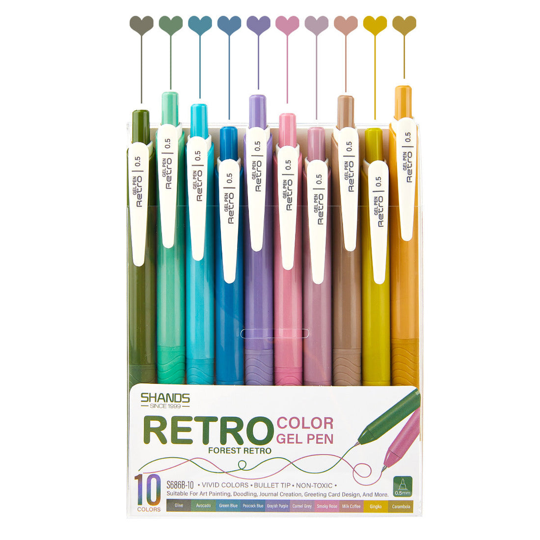 SHANDS S686 Retro /Juice Colored Gel Ink Pens Retractable 0.5mm 10 Forest Retro