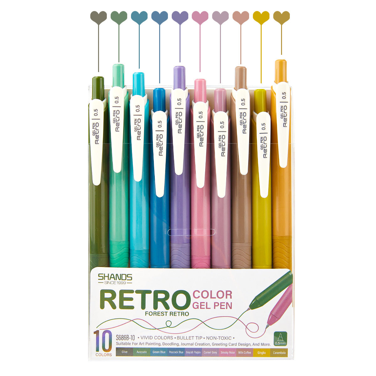 SHANDS S686 Retro /Juice Colored Gel Ink Pens Retractable 0.5mm 10 Forest Retro