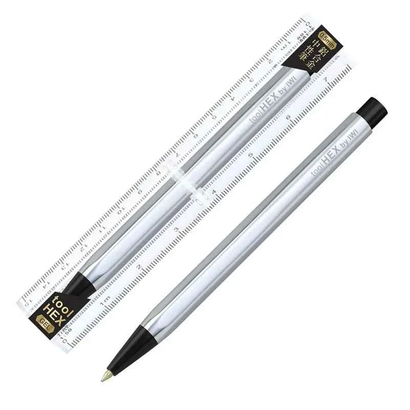 IWI toolHEX Aluminum Click Pen – 0.5mm Hexagonal Barrel with Scales Silver