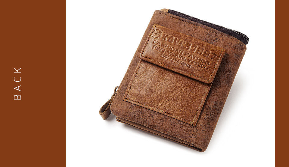 Brown Genuine Cowhide Leather Men's Short Wallet, Zip Around