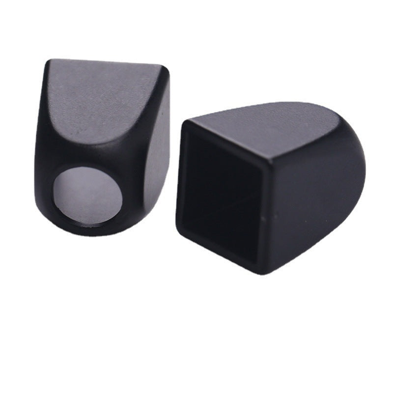 Square bell cord ends, black finish, 9.8x8mm, with circular cord opening