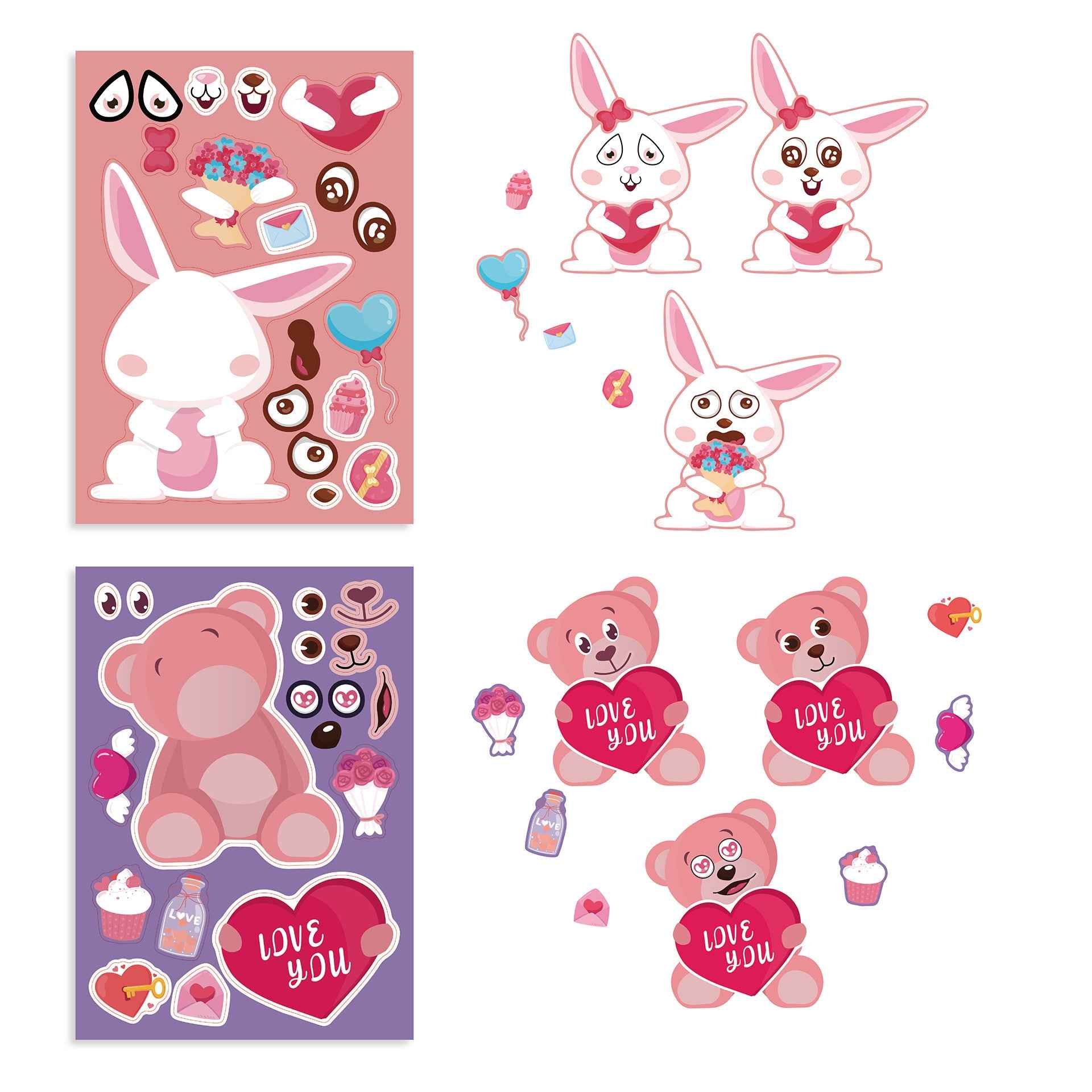 24 Sheets Valentine's Day Love You Animal Stickers for Kids
