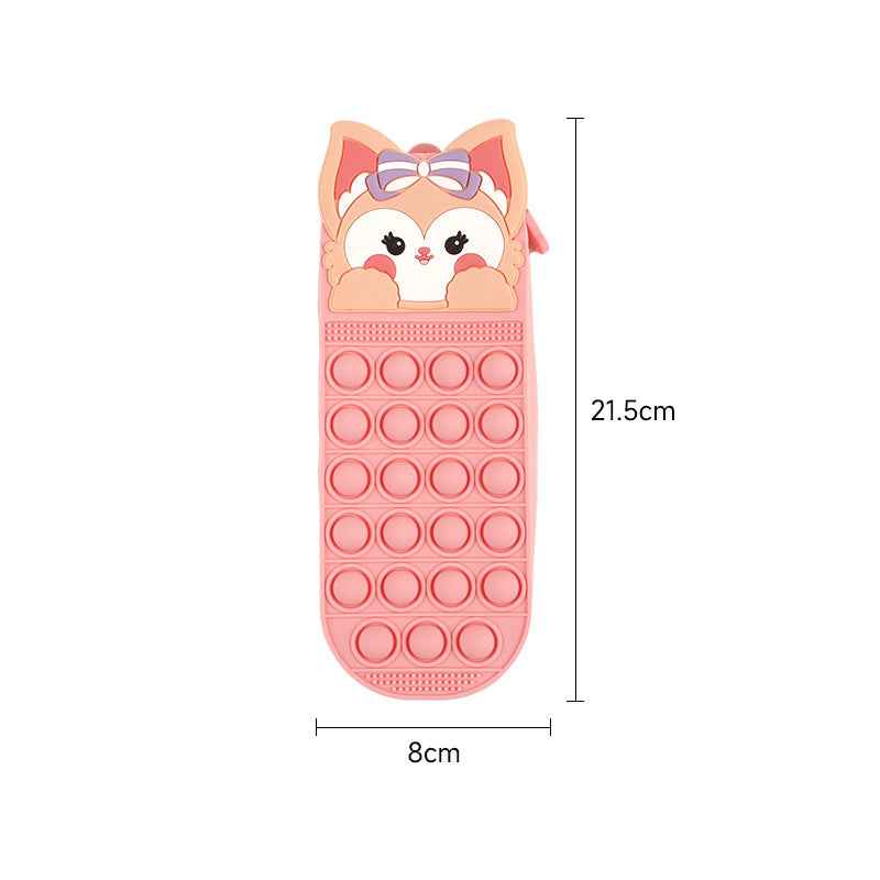 Silicone Cute Fox Pencil Case – Stress Relief Squeeze Toy Pen Bag Pink