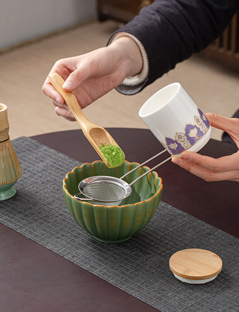 Japanese Kiln-Glazed Ceramic Matcha Set | 6-Piece Hyakuhon-Date Ceremonial Kit