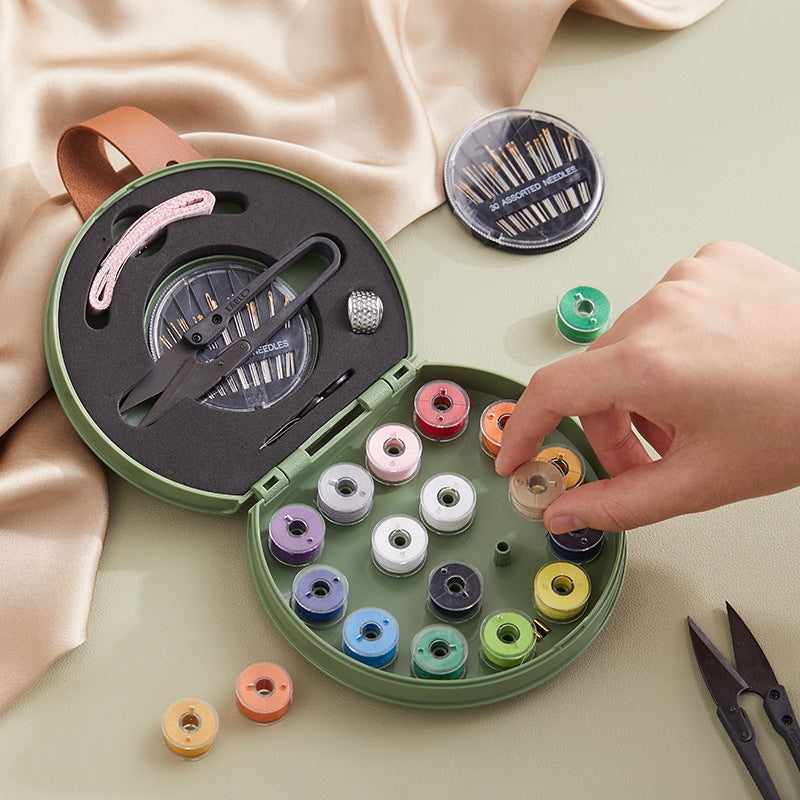 Portable Sewing Kit Box | 16-Thread Travel Sewing Set with Needles, Scissors & Thimble