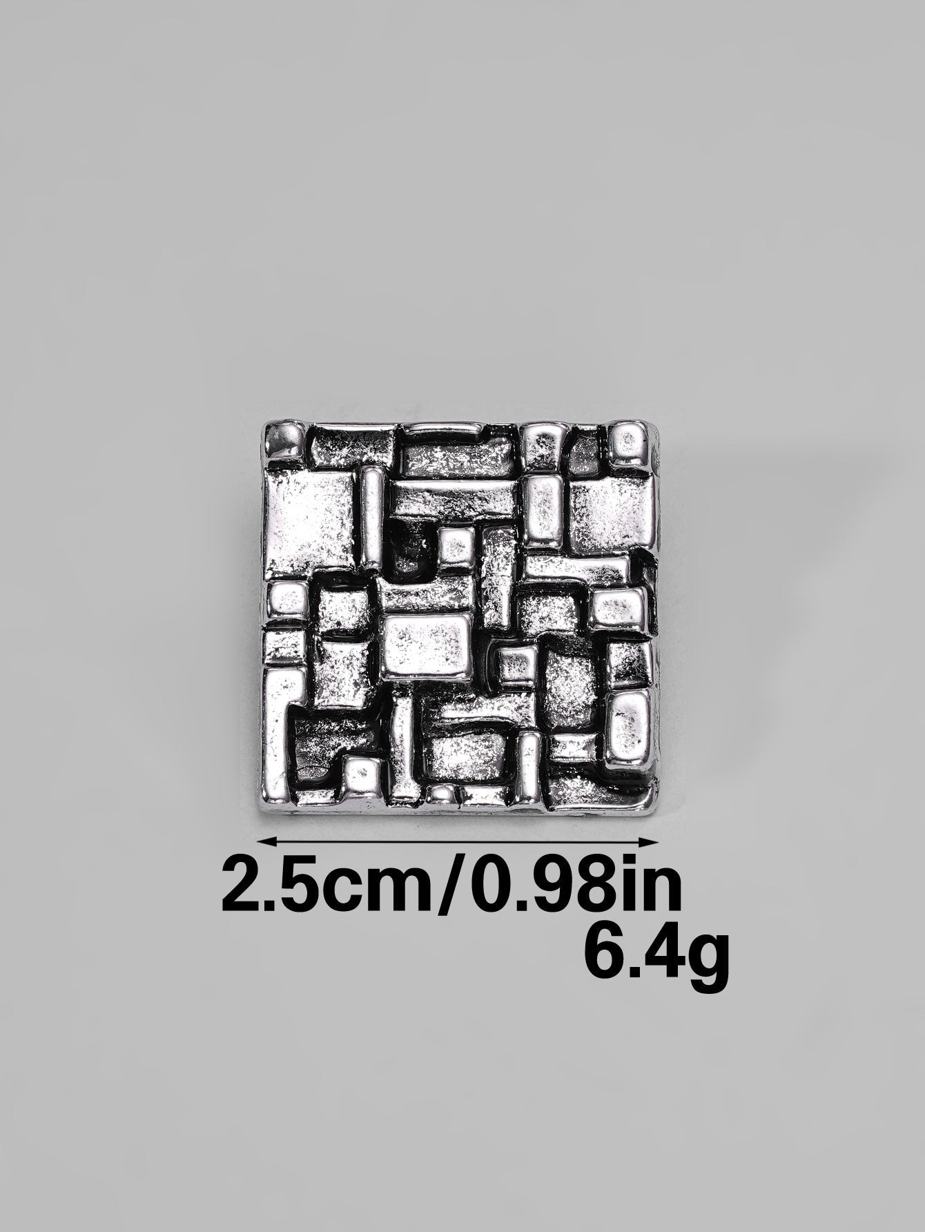 Silberfarbener Metallknopf mit Vintage-QR-Code Muster, quadratisch, 2,5 cm