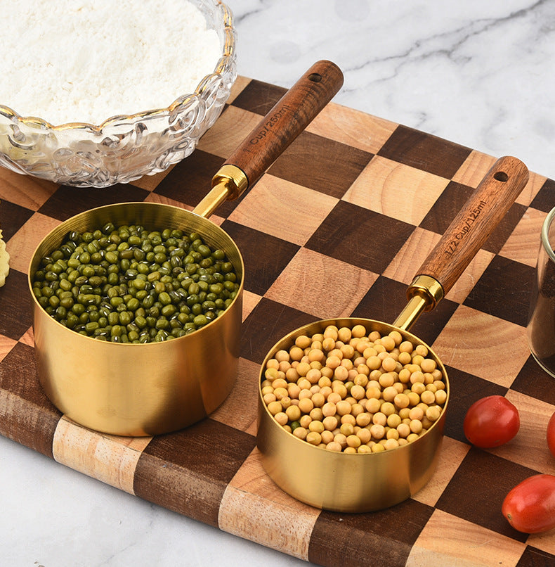 Walnut & Rose Gold Stainless Steel Measuring Cups & Spoons – 8-Piece