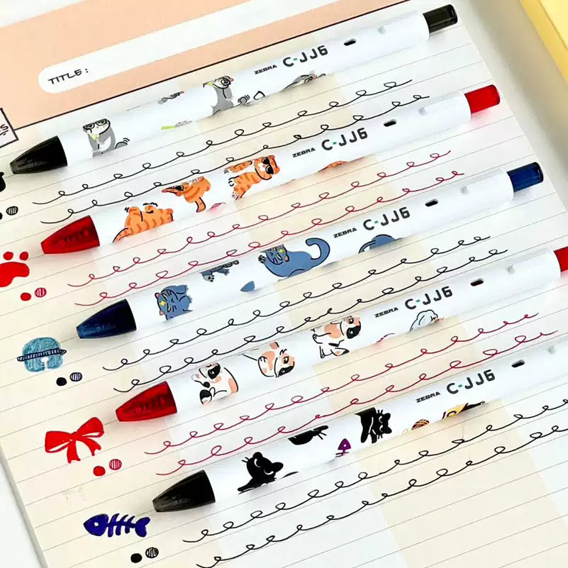 ZEBRA Japanese Cat Gel Pens 0.5mm Black Ink - 5 Pack