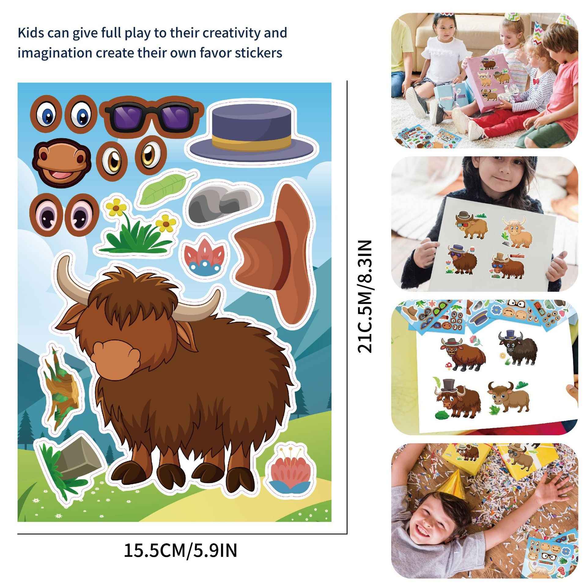 32 Sheets Hightland Cattle Make Your Own Stickers for Kids