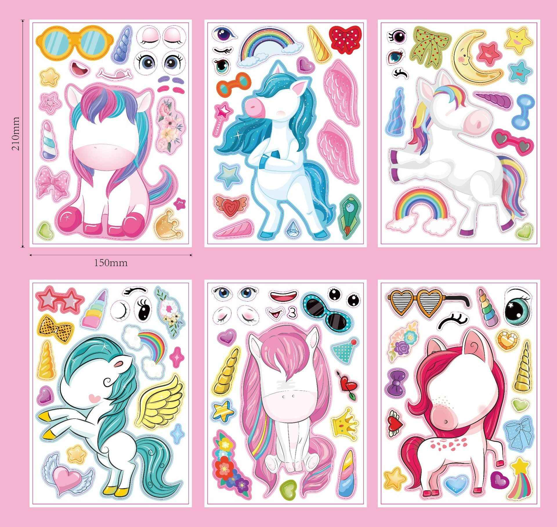 24 Sheets 8.27''×5.9'' Make Your Own Unicorn Stickers