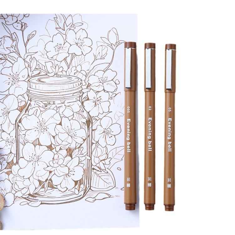 Evening Bell Brown Color Sepia Micro Fineliner Drawing Art Pens 3 Pack