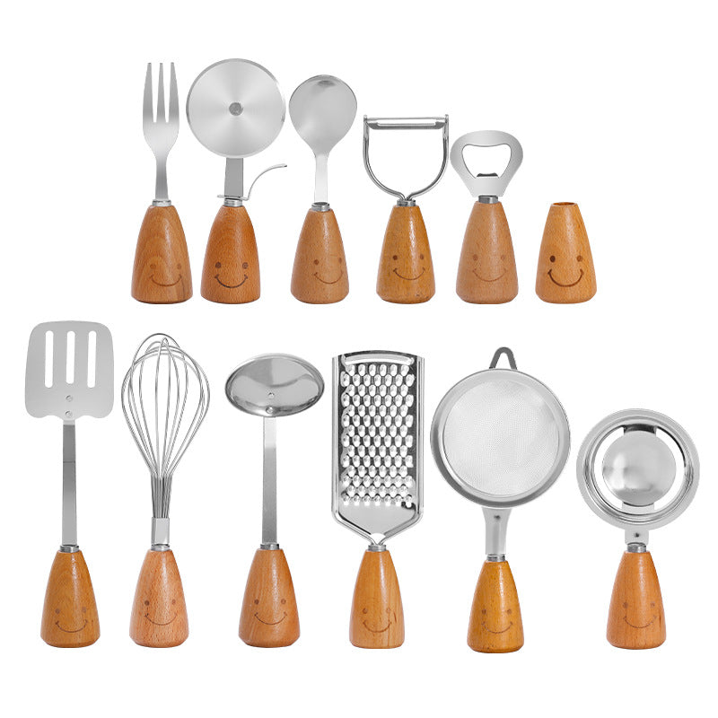 12-Piece Kitchen & Baking Tool Set – Stainless Steel with Wooden Handles
