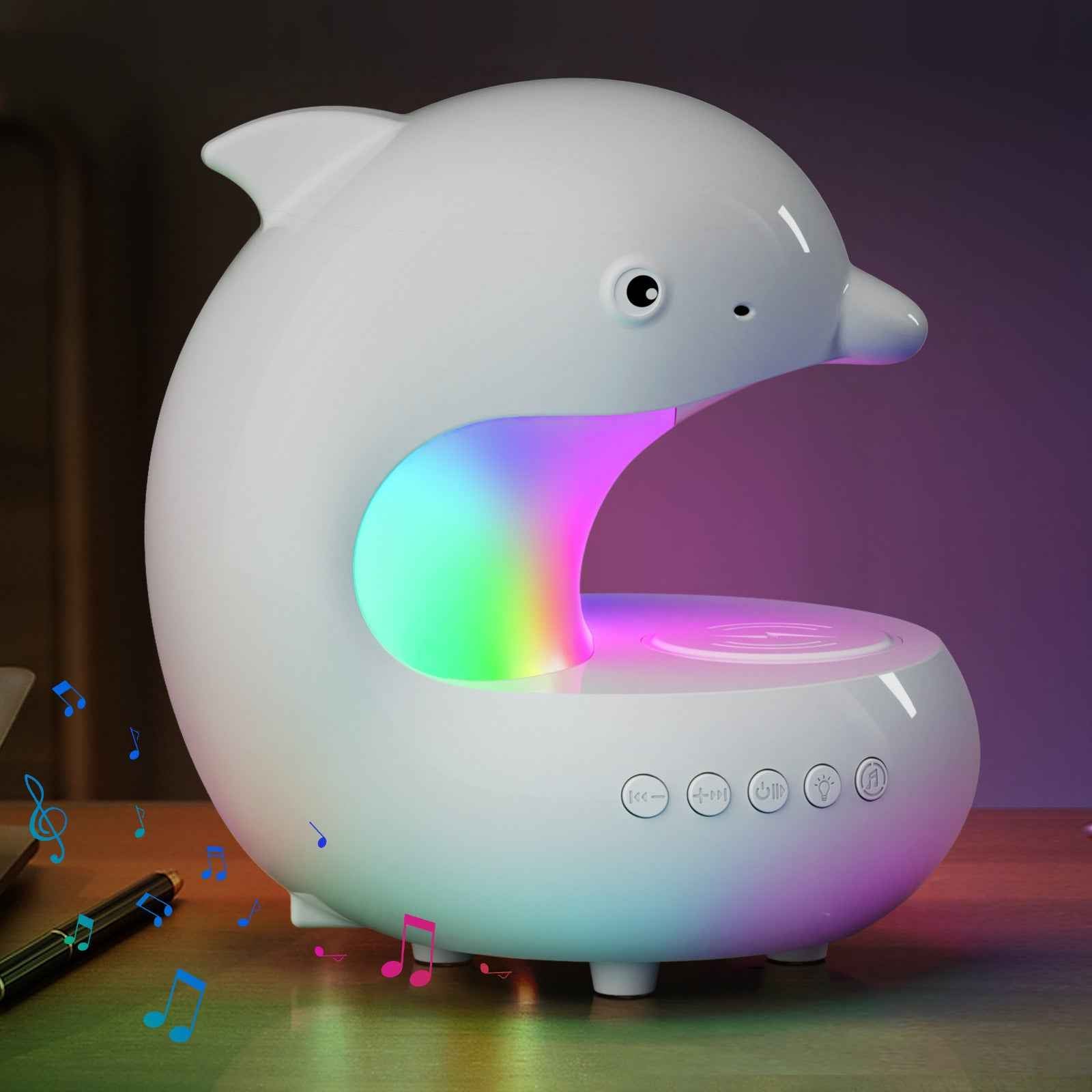 Dolphin Night Light with Wireless Charger & Bluetooth Speaker White