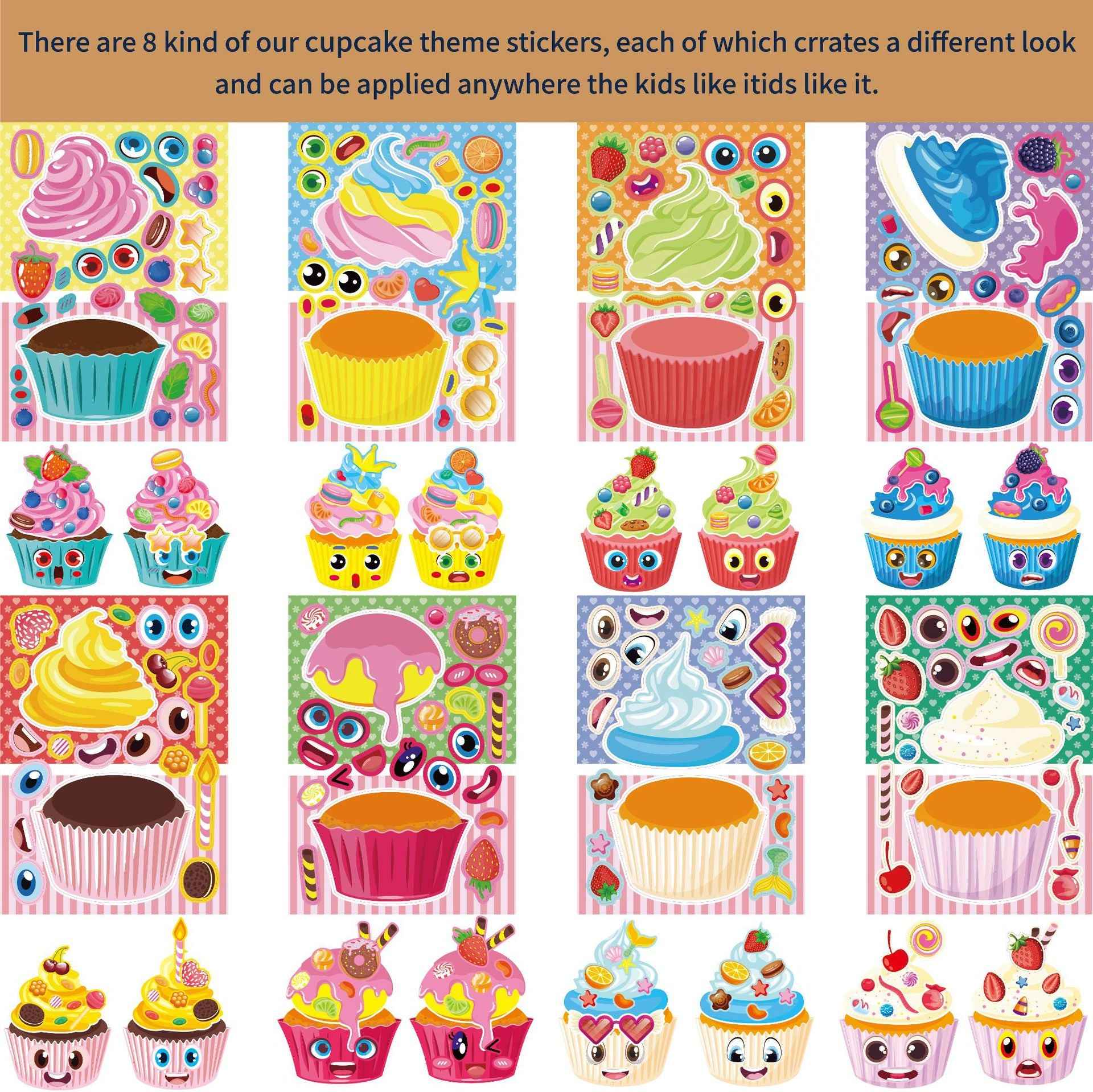 Make a Face Ice Cream Stickers for Kids 24 Sheets