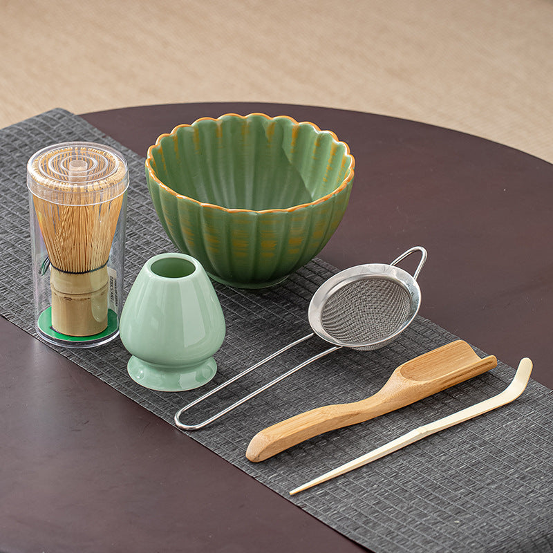 Japanese Kiln-Glazed Ceramic Matcha Set | 6-Piece Hyakuhon-Date Ceremonial Kit