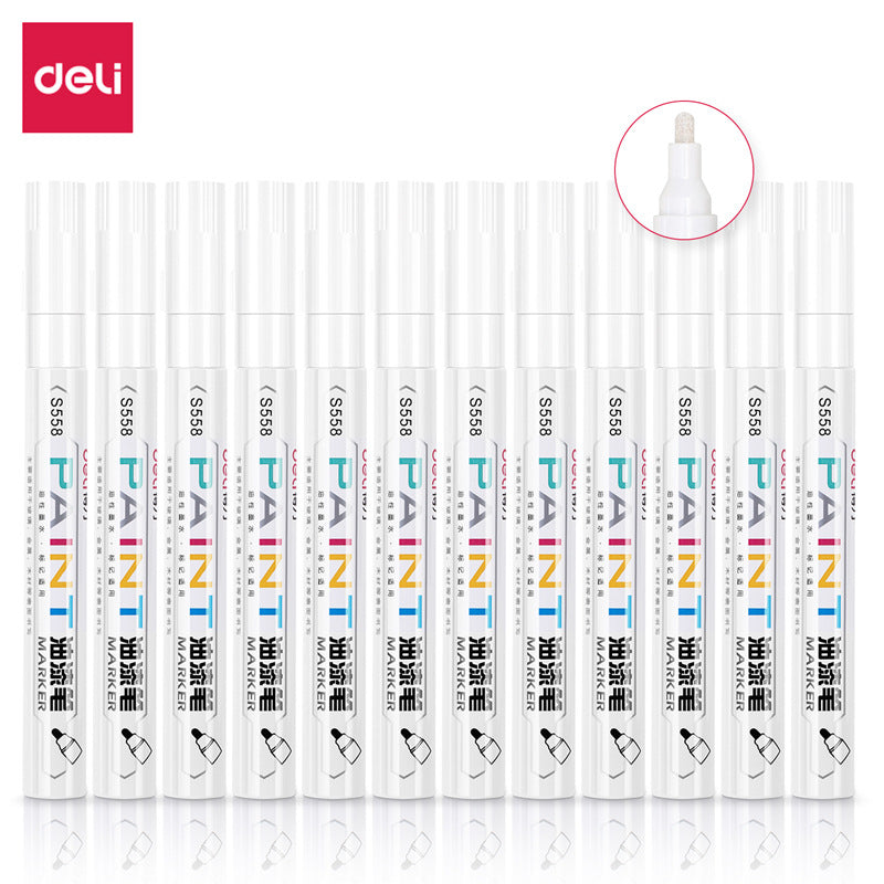 DELI 12pcs Paint Art Marker Pens Oil Based for Metal Rock Canvas White
