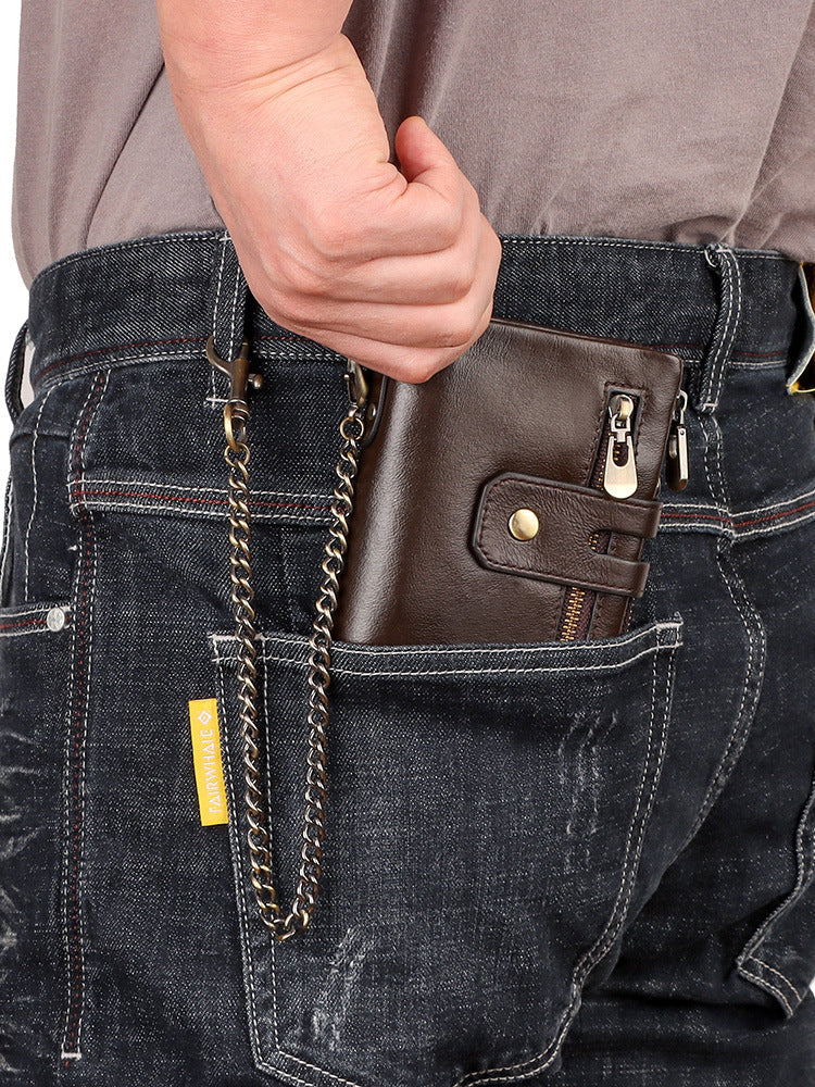 Genuine Leather Short Wallet with RFID Protection Tri-Fold Purse