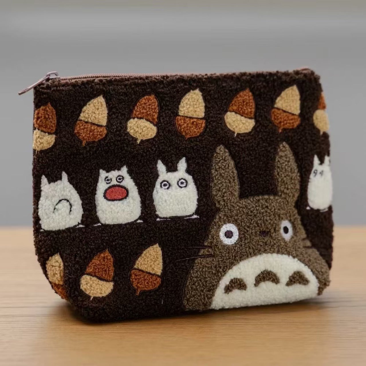 Cute Totoro Embroidered Coin Purse Small Item Storage Bag Makeup Pouch Brown