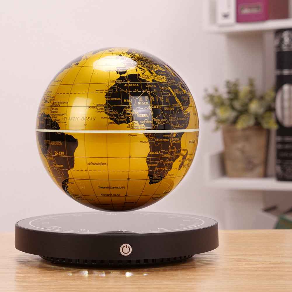 Levitating Globe with Clock Base Floating Golden Earth Sphere Lamp