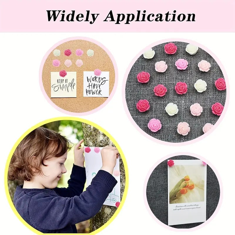 60Pcs White Cream Pink Rose Flower Push Pin for Bulletin Board