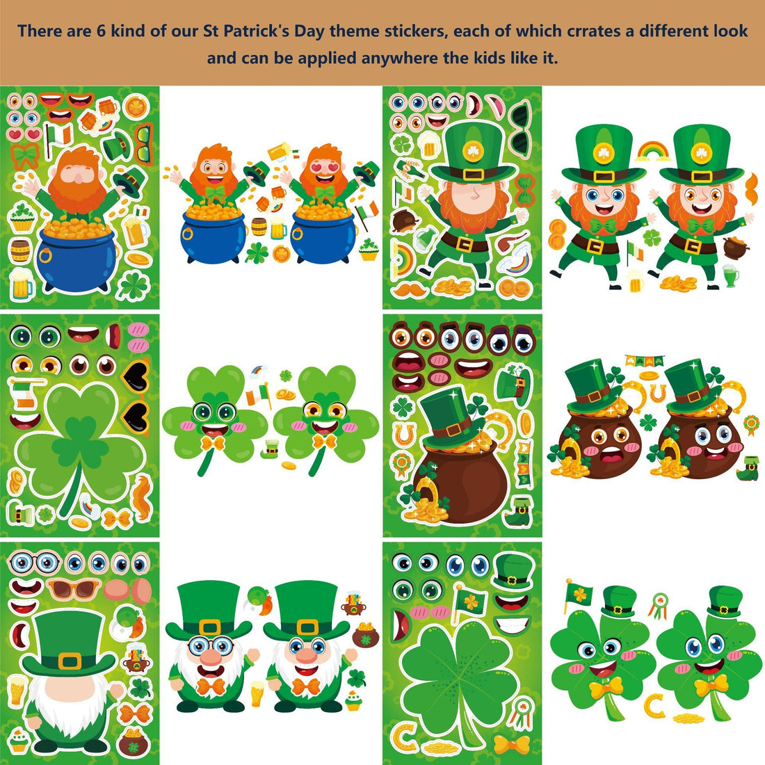 Make a Face St. Patrick's Day Stickers for Kids 32 Sheets