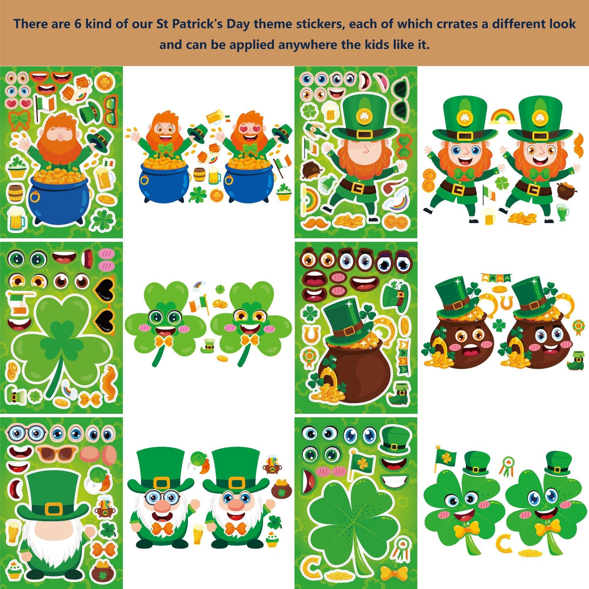 Make a Face St. Patrick's Day Stickers for Kids 32 Sheets
