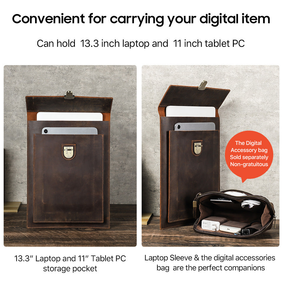 Genuine Leather Laptop Sleeve 13.3" with Clasp Closure