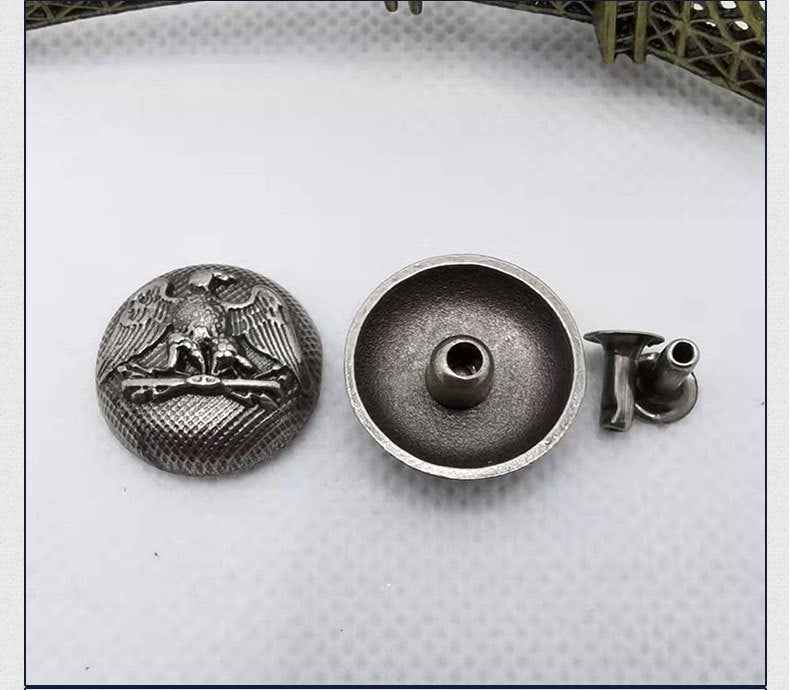 Round silver eagle stud front with underside and post view