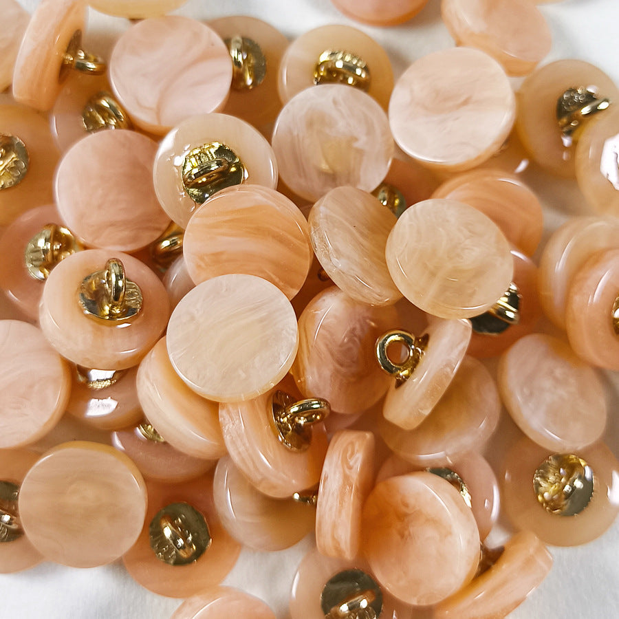 Faux agate resin shank buttons, peach discs with gold metal shanks
