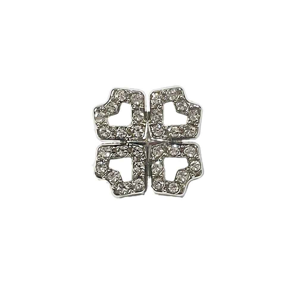 Four-Leaf Clover crystal metal shank buttons, silver tone, 4-piece cluster