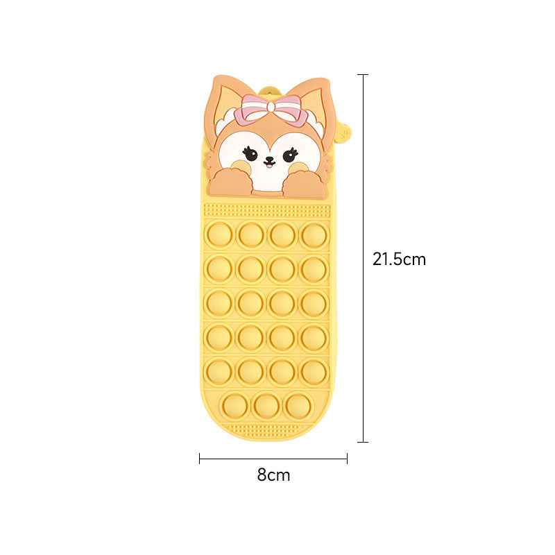 Silicone Cute Fox Pencil Case – Stress Relief Squeeze Toy Pen Bag Yellow