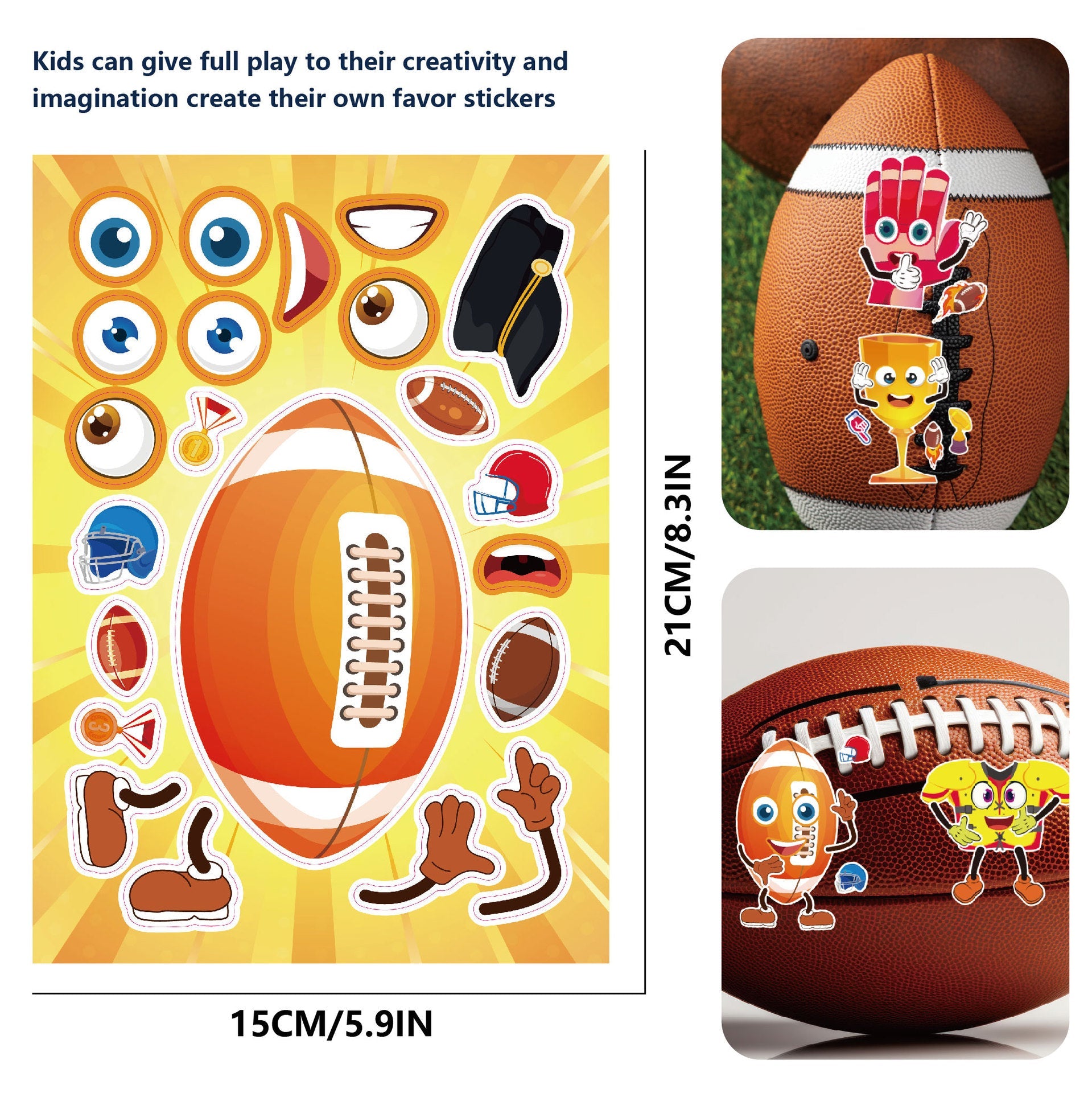 Make a Face Cartoon Rugby Stickers for Kids 24 Sheets