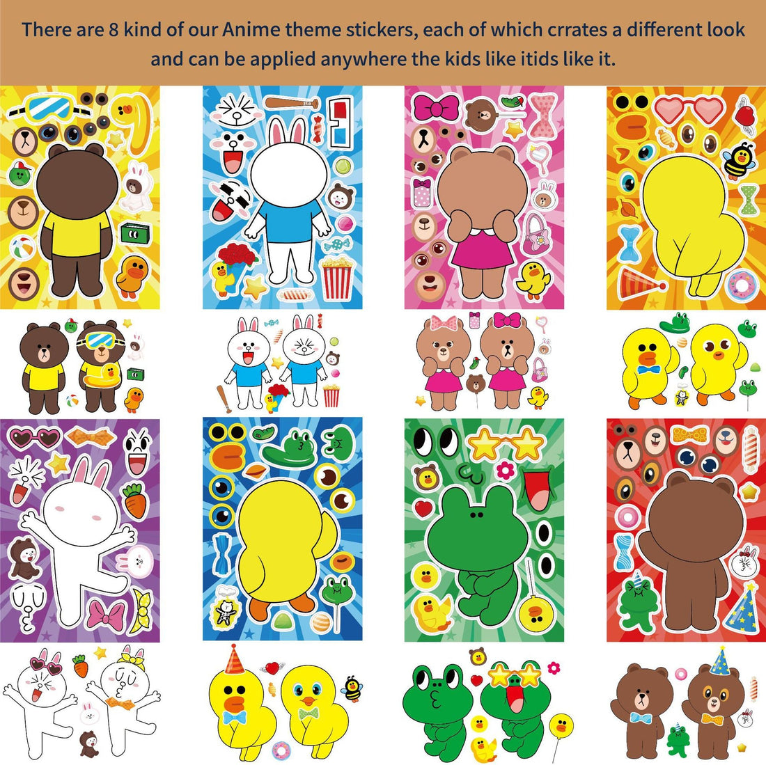 Make a Face Duck Rabbit Bear Stickers for Kids 24 Sheets