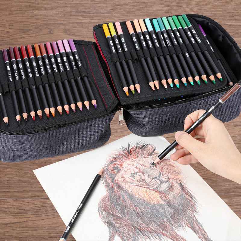 H&B 180 Colored Pencils Kit Oil Based with Zipper Storage Case