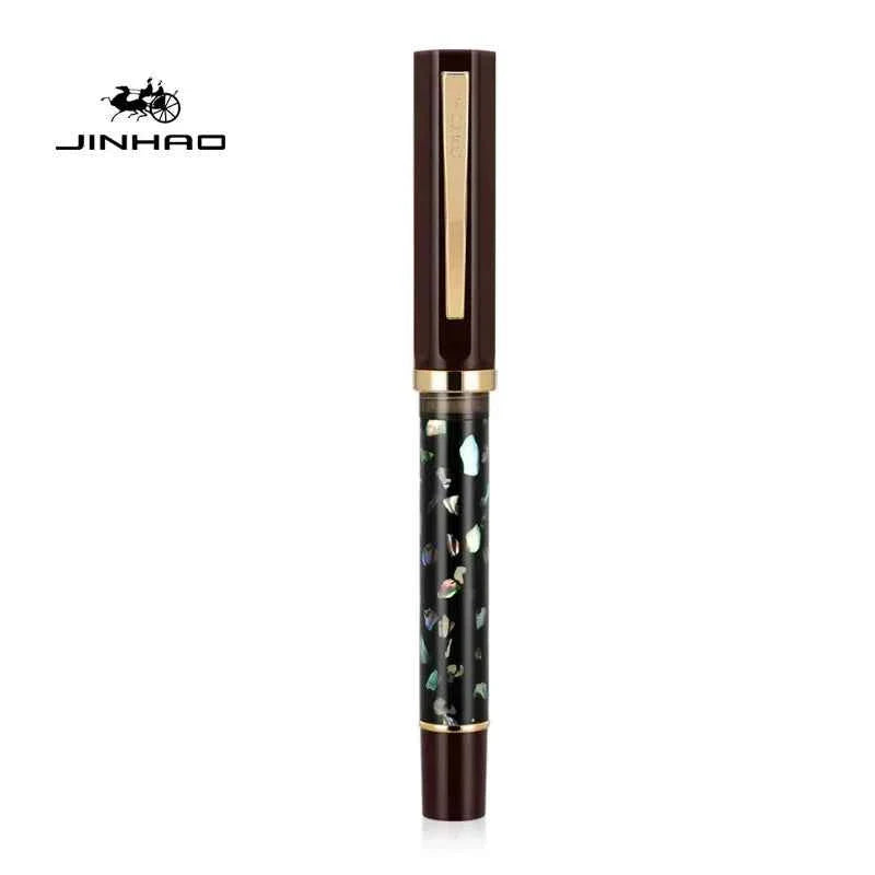 Jinhao 58 Fountain Pen, Iridium Nib with Shell Carving Dark Red (Black Shell)