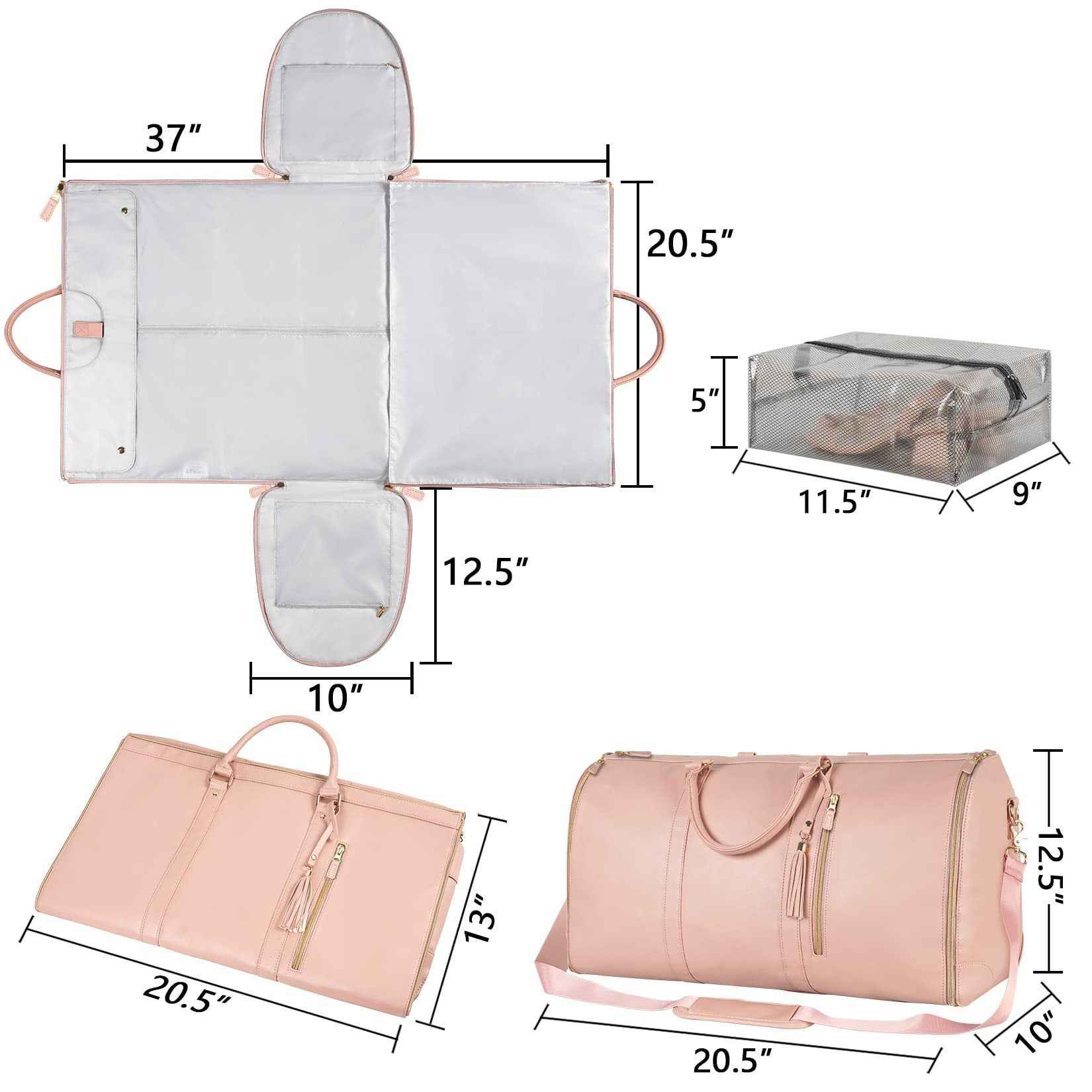 Large PU Leather Foldable Garment Duffle Travel Bag with Shoe Pouch