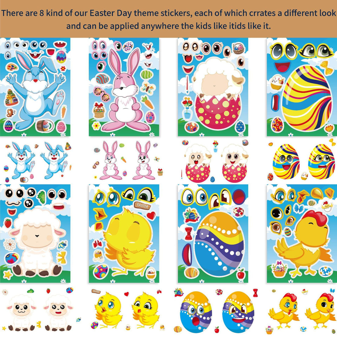 Make a Face Cartoon Easter Day Stickers for Kids 24 Sheets