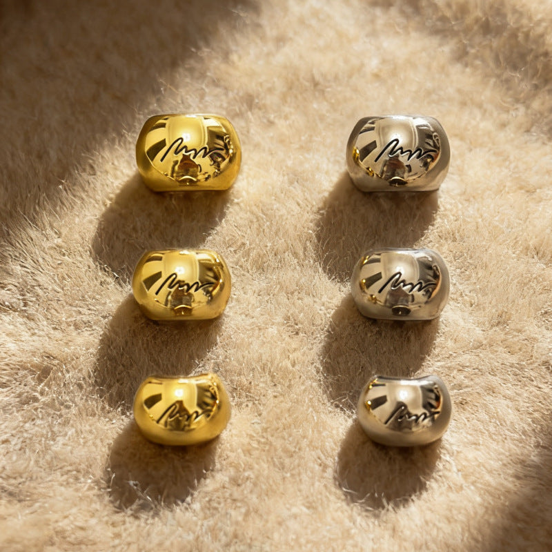 Gold & silver arched monogram metal buttons with engraved letter, multiple pieces
