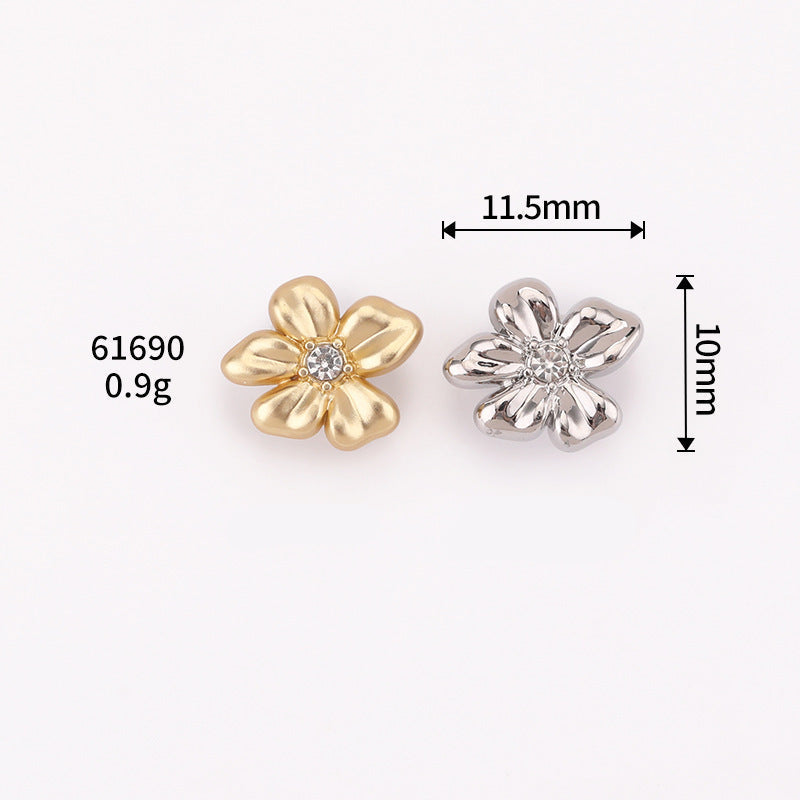 Crystal flower button set: 11.5mm wide, 10mm tall, sand gold & nickel silver