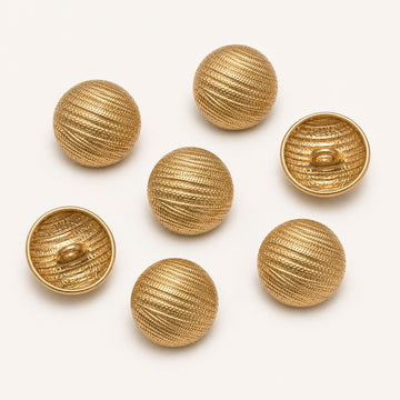 Gold mesh round button set with shank backs, metallic woven finish