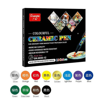 Guangna 6650 DIY Painting Pens White Porcelain Glass Pens,12/24 Colors 12 Color